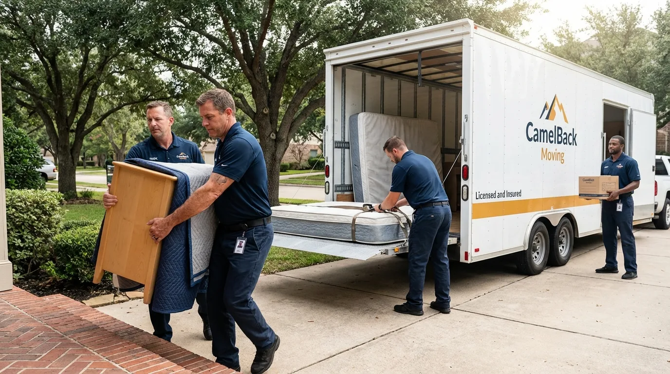 Crew loading residential truck for cross-state move from Denver, PA