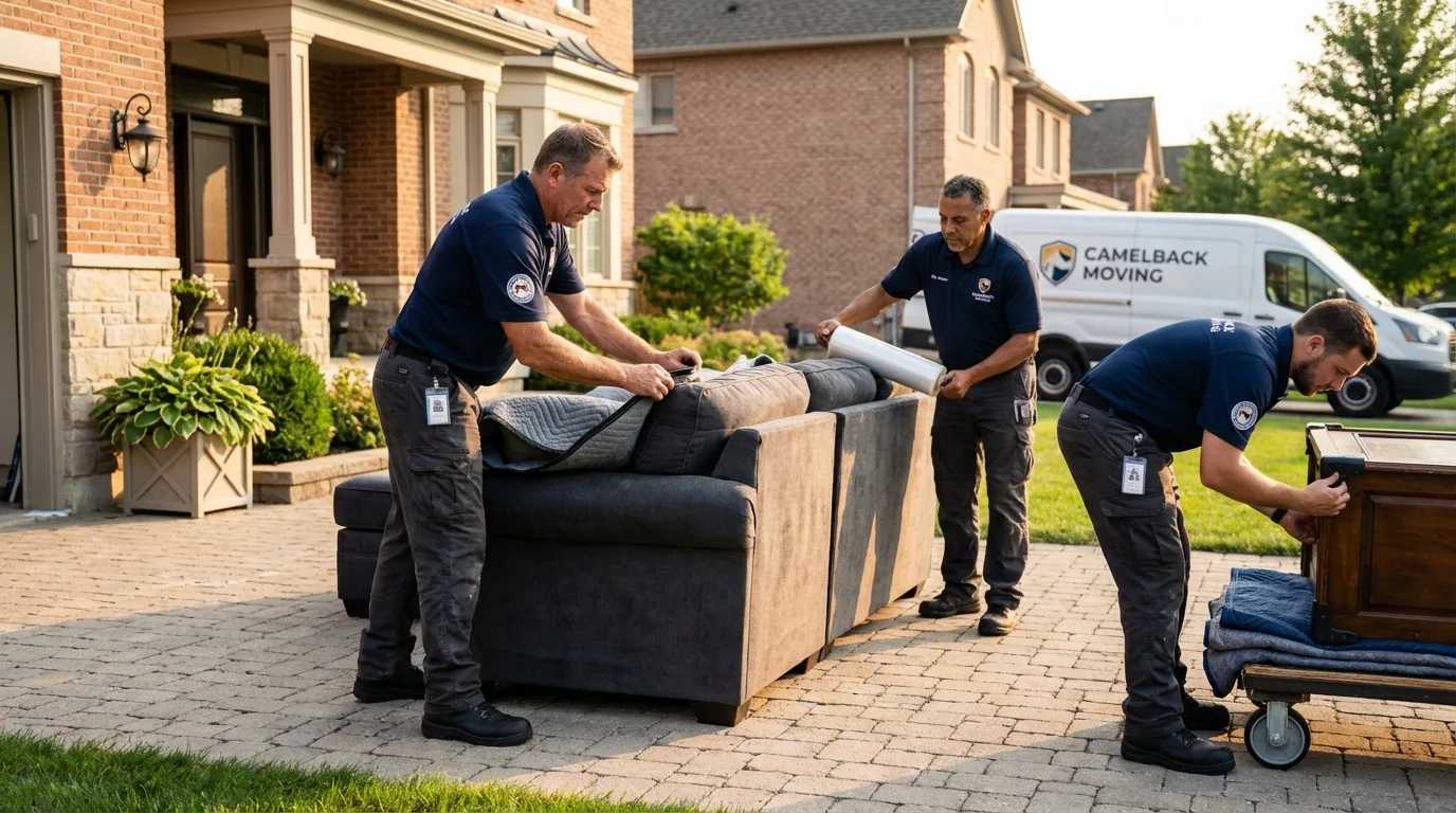 Large estate moving crew wrapping furniture in Denver, PA
