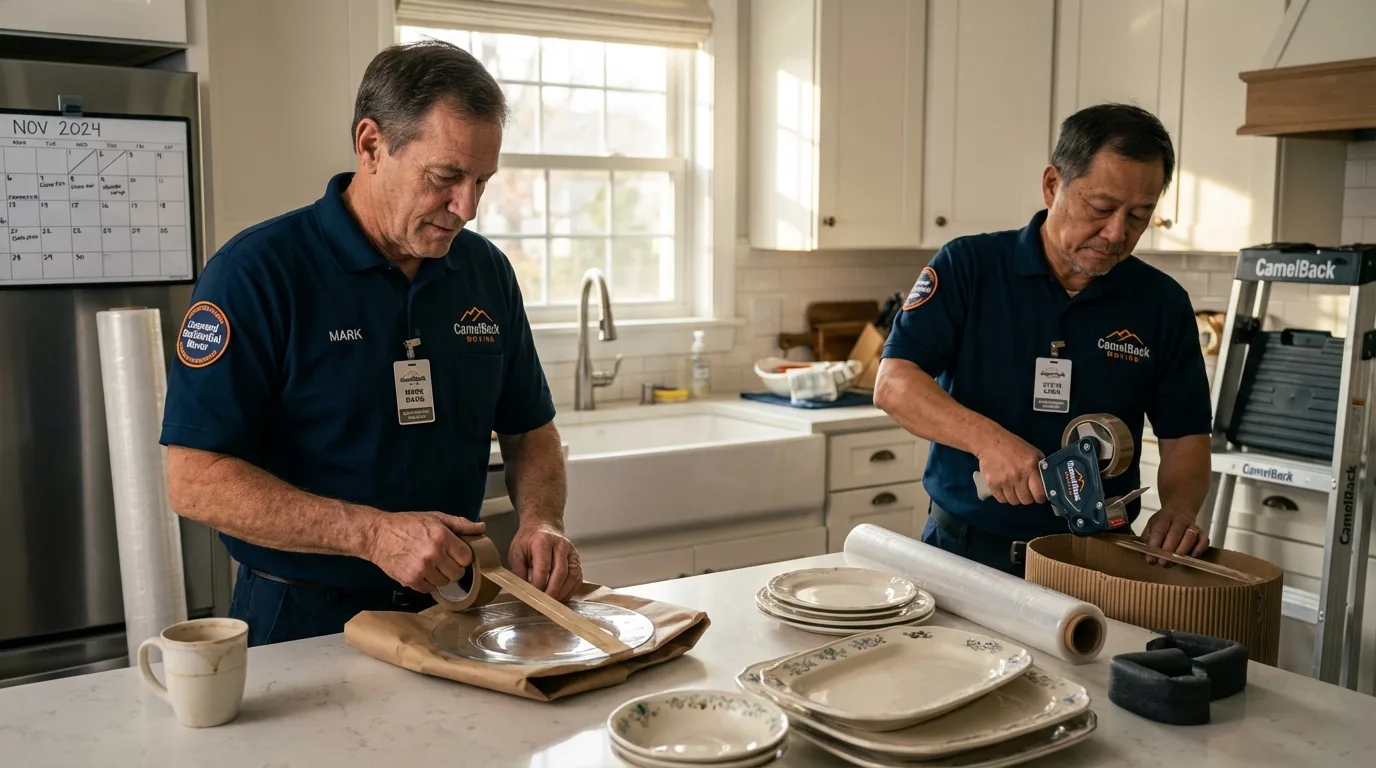 Professional crew packing kitchen dishware in Denver, PA